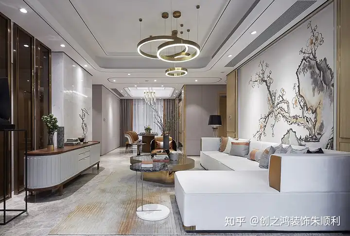 125㎡新中式风格案例，石材背景墙+水墨装饰画，古朴典雅又充满韵味~